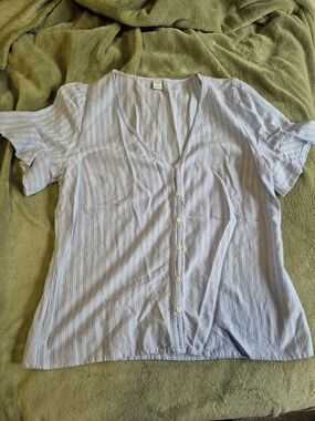 Light Blue Striped Button-Front Women’s Top
